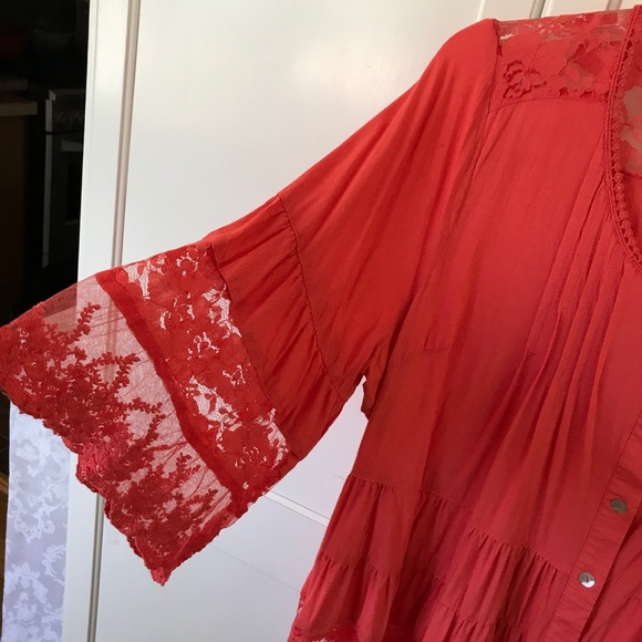 ROAMANS Lace Embroidered Tunic Babydoll Rayon Coral Women’s Plus Size 14W 1X - Picture 7 of 16
